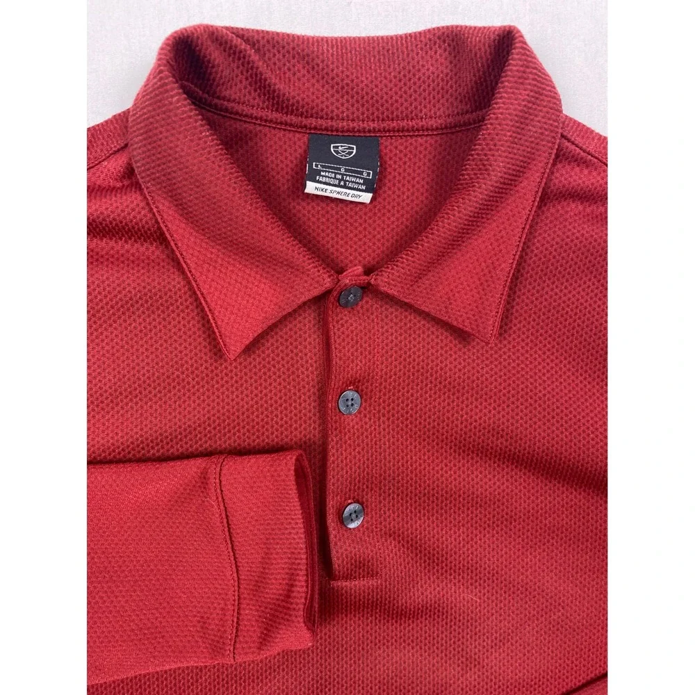 Nike Sphere Dry Long Sleeve Polo Mens Large Red Stretch Textured Golf Athletic